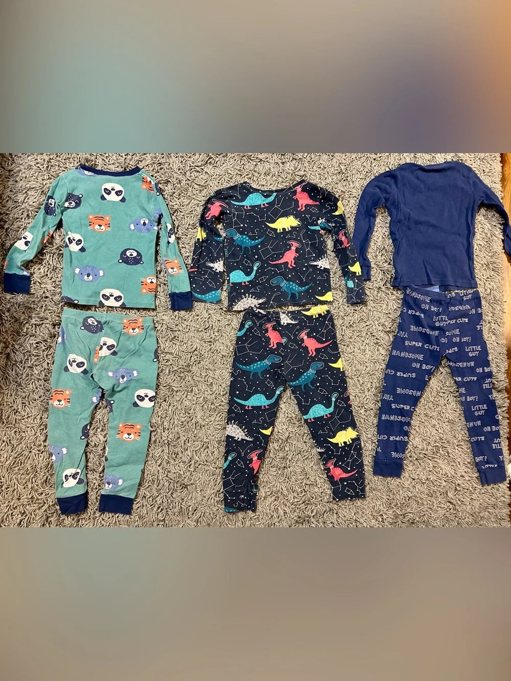 Carter's Mixed Character Kids Pajama Sets in Bright Greens, Navy, Teal and Cream